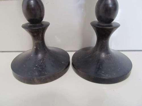 MACHINE TURNED !! Vintage Pair of Machine Turned and Polished Wood Candlesticks