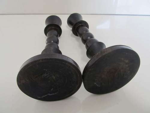 MACHINE TURNED !! Vintage Pair of Machine Turned and Polished Wood Candlesticks