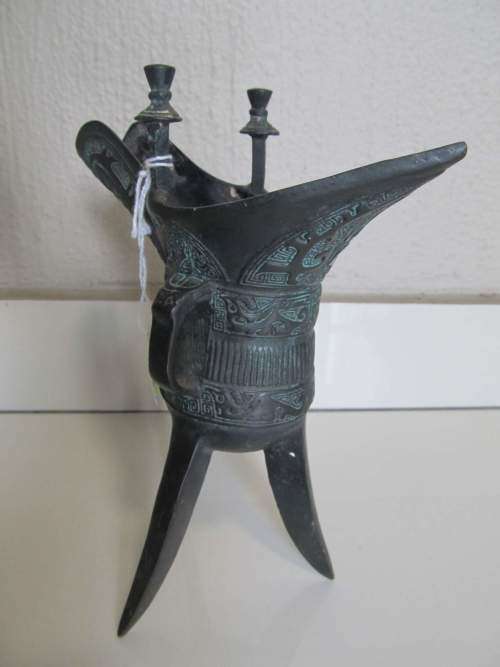 ZHOU !! Rare Antique Zhou Dynasty Styled Bronze Ritual Libation Wine Jue Vessel/Jug