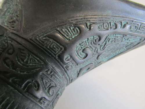 ZHOU !! Rare Antique Zhou Dynasty Styled Bronze Ritual Libation Wine Jue Vessel/Jug
