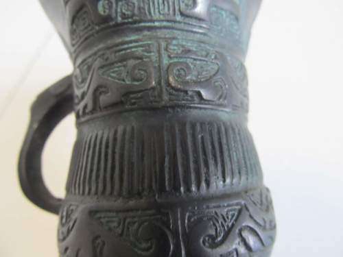 ZHOU !! Rare Antique Zhou Dynasty Styled Bronze Ritual Libation Wine Jue Vessel/Jug