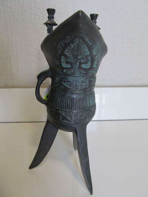 ZHOU !! Rare Antique Zhou Dynasty Styled Bronze Ritual Libation Wine Jue Vessel/Jug