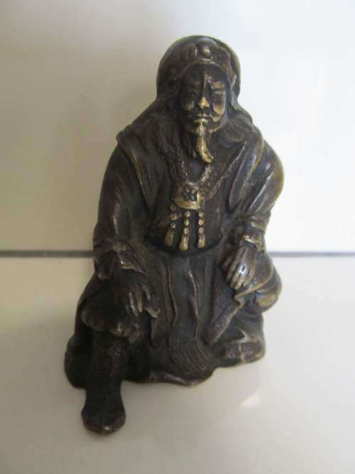 BRONZE/CAST BRASS !! Antique Cast Brass Genghis Khan & Bronze Coppered Dancing Figurines