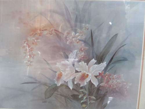 LENA LIU !! Gold Metal Framed Litho Print - Morning Calla Lilies - Lena Liu Print Signed