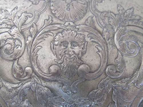 BACCHUS !! Rare Antique English Pewter Plate with Grand Baroque Patterning