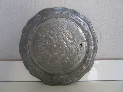 BACCHUS !! Rare Antique English Pewter Plate with Grand Baroque Patterning