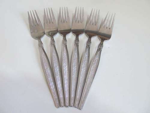 EETRITE !! Vintage Lot/Set of Six Eetrite Stainless Dinner Forks - Peeress Handle Design
