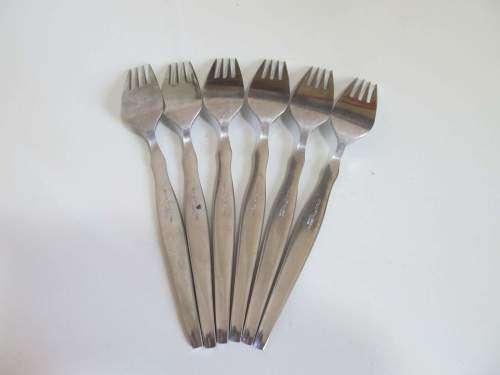 EETRITE !! Vintage Lot/Set of Six Eetrite Stainless Dinner Forks - Peeress Handle Design