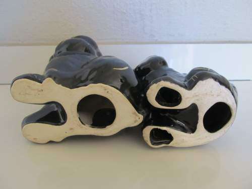 ADORABLE !! Decorative Lot / Set of Two Black & Gold Glazed Ceramic Dog Figurines
