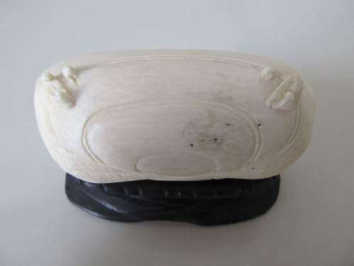 CANTONESE !! Rare Exquisitely Carved Bone Shell with Figural Scene on Carved Wood Stand