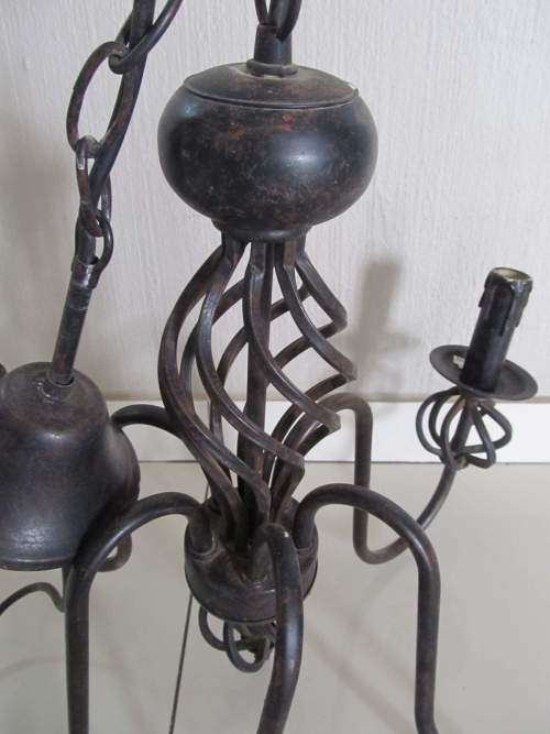 WROUGHT IRON !! Vintage 5-Arm Wrought Iron and Metal Electric Chandelier