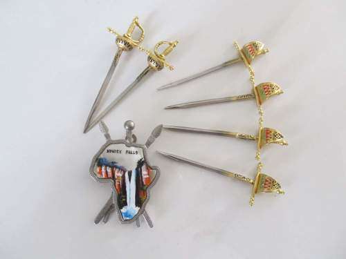 TOLEDO !! Vintage Lot of 6 Spanish Toledo Hand Made Cocktail Swords and 1 Other