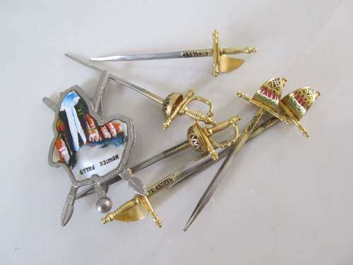 TOLEDO !! Vintage Lot of 6 Spanish Toledo Hand Made Cocktail Swords and 1 Other