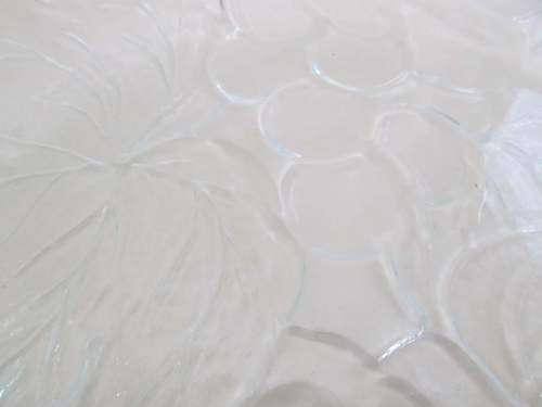 BERRIES !! Large Vintage Glass Cake Plate with Embossed Berries and Leaf Patterning