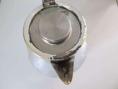 PITCHER !! Large Vintage Cut Glass Pitcher with Gold Metal Lid and Ice Flute