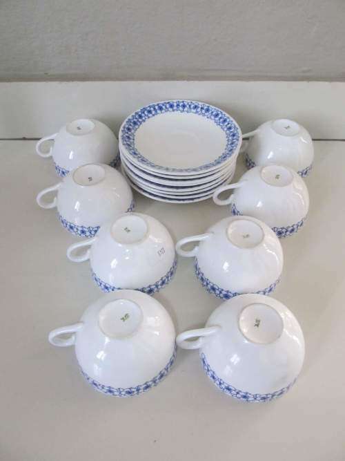 GUSTAVSBERG !! Rare Vintage 1950-60`s Lot/Set of 8 Swedish Fine Porcelain Tea Duos