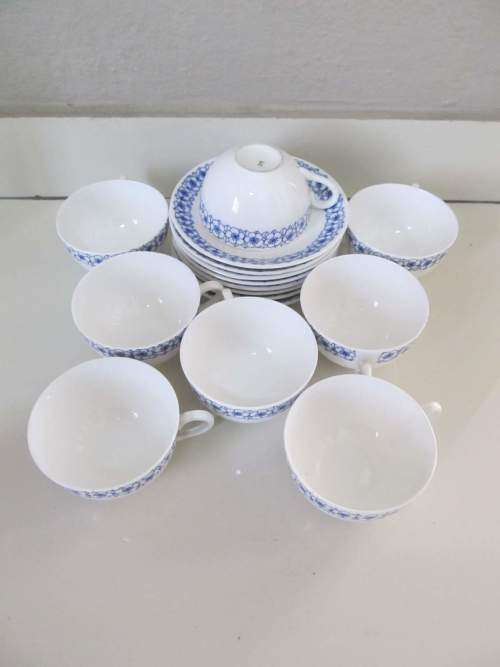 GUSTAVSBERG !! Rare Vintage 1950-60`s Lot/Set of 8 Swedish Fine Porcelain Tea Duos