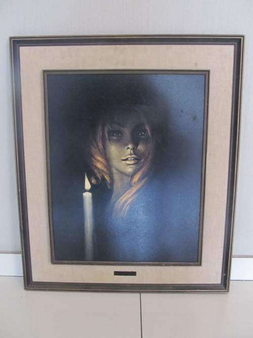 S.PEARSON !! Framed Vintage 1960-1970`s Hand Varnished  (Oleograph) `Girl by Candlelight`