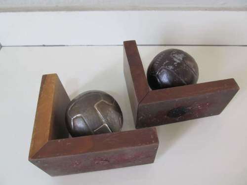 BOOK ENDS !! Vintage Pair / Set of Wood and Bronzed Football Bookends