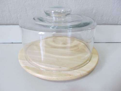 CHEESE DOME + !! Boxed Unused Multi Purpose Vintage Glass Cheese Dome (Wood Base) etc