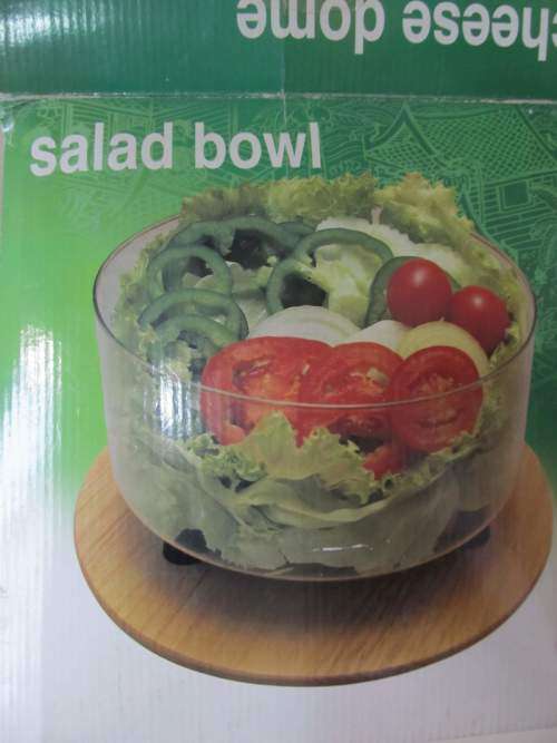 CHEESE DOME + !! Boxed Unused Multi Purpose Vintage Glass Cheese Dome (Wood Base) etc