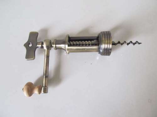 CORKSCREW !! Vintage Cast Metal Corkscrew Bottle Opener with Wood Box