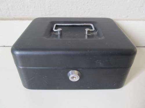 CASH BOX !! Contemporary Black Metal Cash Box 19.8cm Length