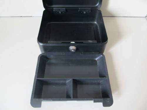 CASH BOX !! Contemporary Black Metal Cash Box 19.8cm Length