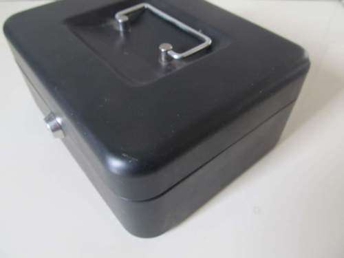 CASH BOX !! Contemporary Black Metal Cash Box 19.8cm Length