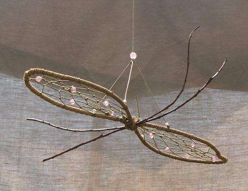 Dreamcatcher Dragonfly - 44x37cm-Leather,Branches,Beads- Handmade