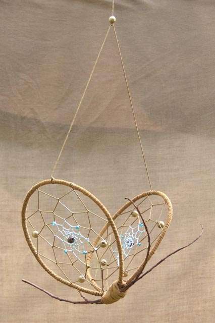 Dreamcatcher Butterfly(28x20cm) Leather,Branches,Beads-Handmade