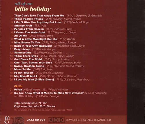 Billie Holiday - All Of Me CD Mint Condition (IMPORT)