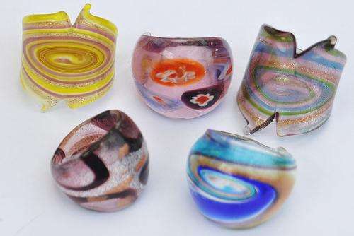 Five Murano-Style Glass Rings - Perfect little works of art!