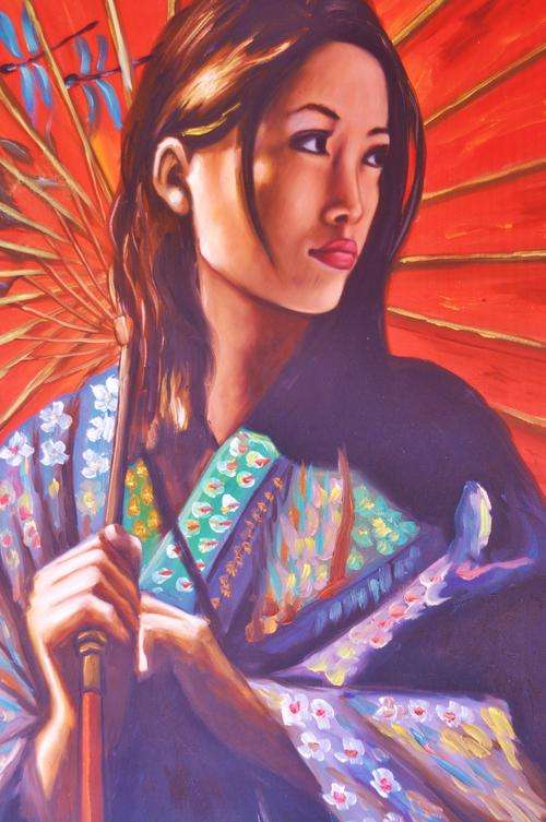 Woman With Parasol - Original Oil On Canvas from Vietnam