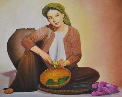 Girl With Fruit and Flowers - Serene and Exquisitely Beautiful - LARGE 800mm by 800mm Oil on Canvas
