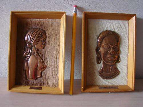 VINTAGE COPPER ART ON ANTELOPE HIDE