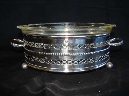 EPNS CASSEROLE HOLDER & GLASS DISH!!