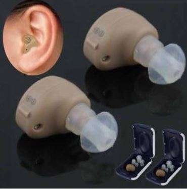 Hearing aid small inner ear adjustable with batteries.