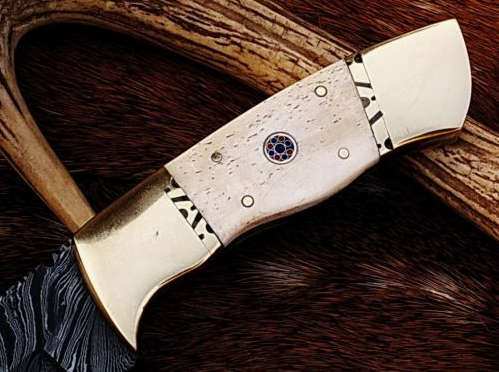 Hand made crafted damascus steel knife hunting skinning skinner with leather sheath #3