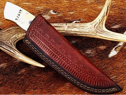 Hand made crafted damascus steel knife hunting skinning skinner with leather sheath #3