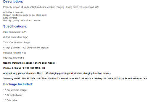 Qi wireless car charger for android or iphone