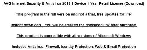 AVG internet security antivirus 2019 licence and download 1 device 1 year
