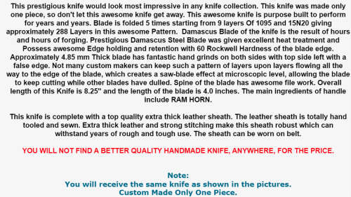 2.Damascus steel handcrafted knife with leather pouch ram horn handle perfect gift!