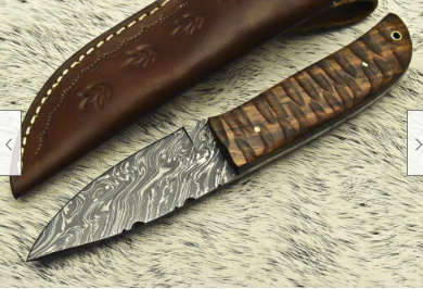 8.Damascus steel handcrafted hand crafted knife with leather pouch walnut handle perfect gift!