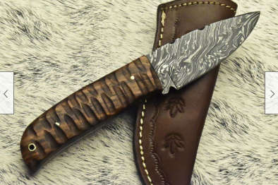 8.Damascus steel handcrafted hand crafted knife with leather pouch walnut handle perfect gift!