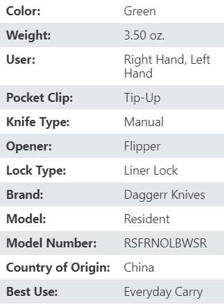 Russian Daggerr Resident folding  knife black semi serrated blade olive