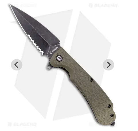 Russian Daggerr Urban 2 folding  knife black semi serrated blade olive