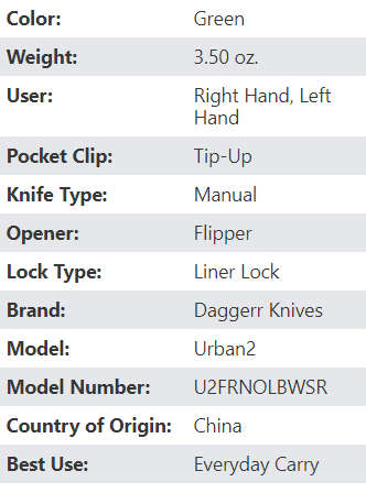 Russian Daggerr Urban 2 folding  knife black semi serrated blade olive