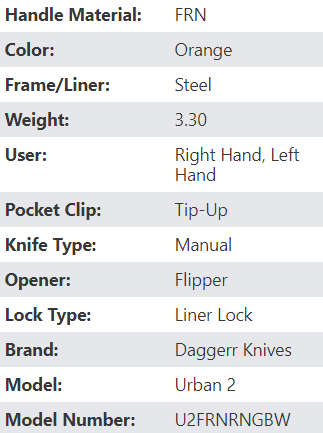 Russian Daggerr Urban 2 folding  knife black plain blade orange