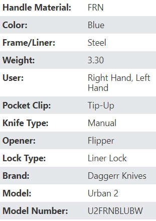 Russian Daggerr Urban 2 folding  knife black plain blade blue